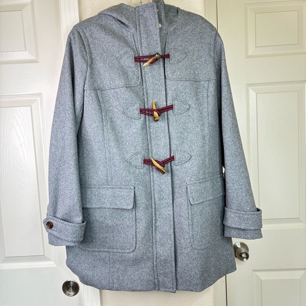 Tommy Hilfiger Jacket Women’s Gray Wool Blend Fleece Solid Toggle Duffle Coat M